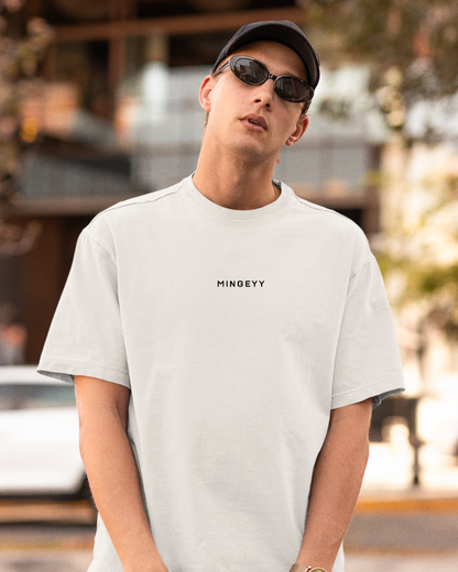 Oversized Telugu Minimals : - Mingeyy White Unisex T-shirt