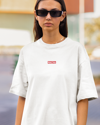 Oversized Telugu Minimals : - Macha White Unisex T-shirt